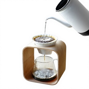 Support de filtre à café carré réutilisable en bois massif, minimaliste et écologique, avec une capacité de 350 ml pour la préparation manuelle du café - Product Image 4
