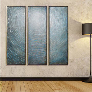 Moderne Extra Large 3 Panneau Encerclé Abstrait Point Bleu Peintures Lourdes Toile <span class=keywords><strong>Peinture</strong></span> À L'huile pour La Maison Chambre Mur Art Décor - Product Image 1