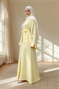 Abaya élégante à poches latérales en polyester, ensemble assorti avec hijab en mousseline légère, tenue islamique modeste pour le printemps et l'été, pour adultes musulmans - Product Image 5