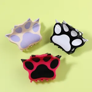 Midairy Wholesale New Design Cute Animal Cat paw Clamp Smooth acetate Hair claw Clips 6.7cm 4260