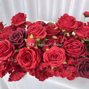 Coureur de fleurs en gros bon marché rouge soie artificielle de haute qualité rose tout coureur de fleurs rouges - Product Image 4