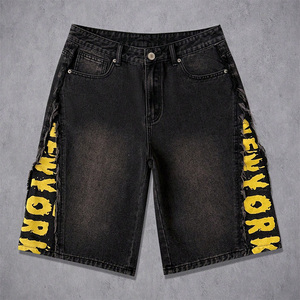 NANGE Venta al por Mayor de Jeans de Hombre de Alta Calidad, Pantalones Cortos de Mezclilla con Estampado Negro Desgastado y Bloques de Color para Verano - Product Image 1