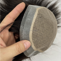 Prothèse capillaire indienne Remy en soie, courte, en cheveux humains, avec base en soie, ondulation naturelle, densité 100%, pour hommes