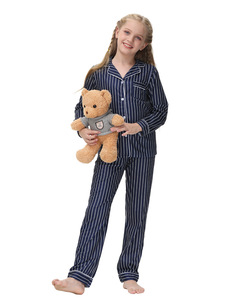 Çocuk pijama seti yumuşak pamuk Modal uzun kollu gömlek pantolon düğme kapatma Logo ön rahat ev pijama - Product Image 6