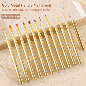Pinceau à ongles en métal doré à poils ondulés, pinceau ovale pour liner de cheveux, pinceau pour gel ombré français avec poils synthétiques doux - Product Image 1