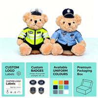 Ours en peluche policier Kawaii, animal en peluche doux, uniforme bleu, jouet ours policier pour cadeau d'appréciation des premiers intervenants