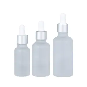 Ready To Ship 30ml Frosted Glass Dropper Bottle 1oz With Matte Silver Dropper Cap
