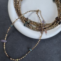 Collier de 15 perles en pierre naturelle vintage faites à la main, pendentif plaqué or, perle d'eau douce, bijoux délicats pour boutiques en ligne