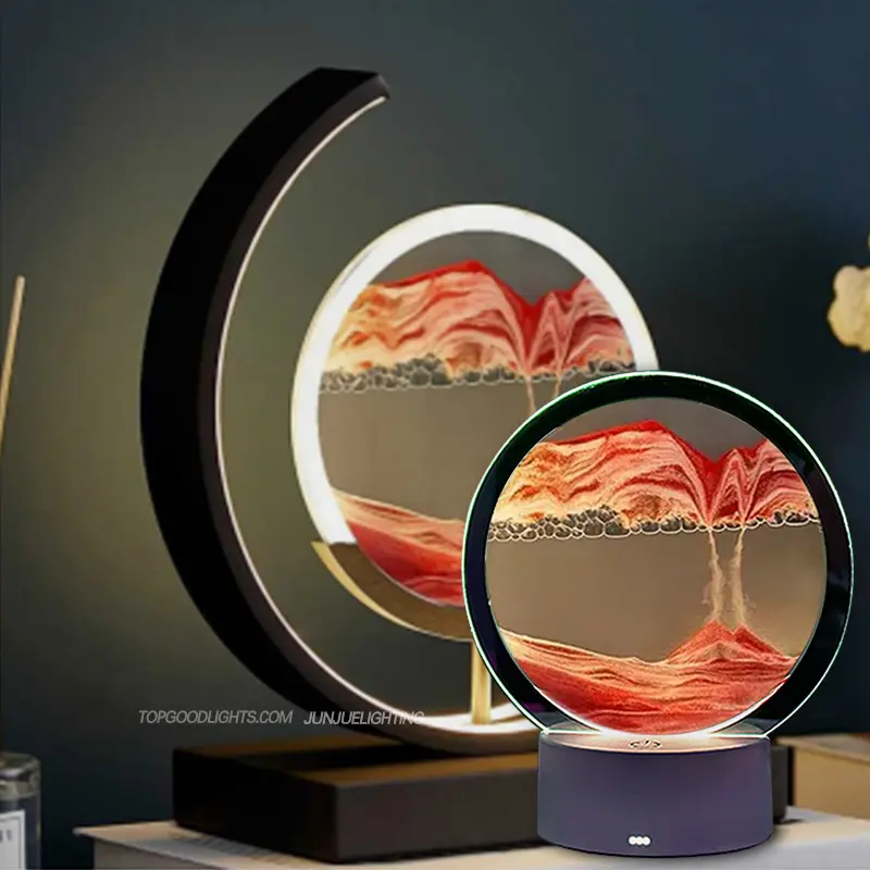 2022 modern chinese merry sandscape 3d moving desk lamp art sand painting lamp dimmable with USB charge magnetic led table lamp