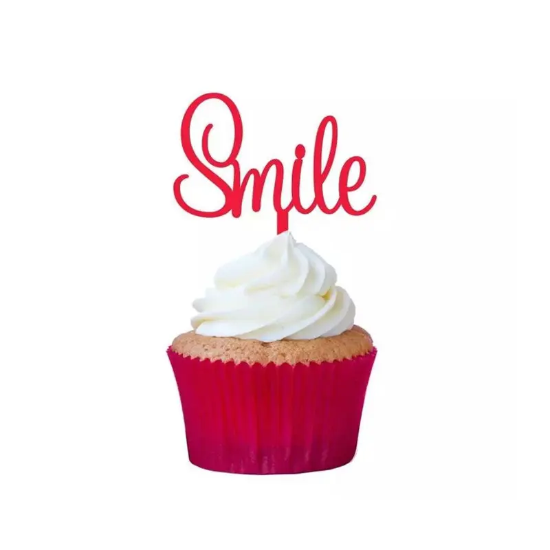 Sorriso acrilico Cupcake Topper Lucite buon compleanno decorazione torta acrilico sorriso Cake Topper