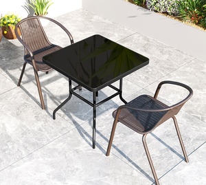 Ensemble de mobilier d'extérieur pour villa, parasol de patio moderne, résistant aux intempéries, adapté aux hôtels, table et <span class=keywords><strong>chaises</strong></span> en verre trempé noir - Product Image 3