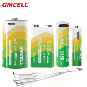 Batterie rechargeable AA, AAA, D, 9V avec câble de charge Type-C, batterie lithium rechargeable par USB pour appareils électroménagers - Product Image 1