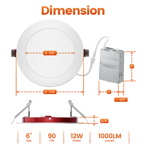 Luz LED Empotrable de <span class=keywords><strong>Techo</strong></span> para Interiores, Comercial, de Aluminio, con Clasificación de Resistencia al Fuego, Regulable, 5CCT Ajustable, CRI 90, 6 Pulgadas, para <span class=keywords><strong>Baño</strong></span> y Cocina - Product Image 2