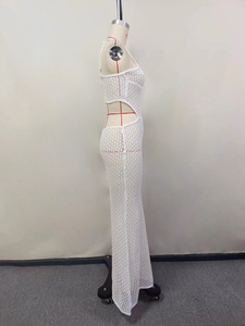 STOCK <span class=keywords><strong>dos</strong></span> <span class=keywords><strong>colores</strong></span> recortado Maxi vestido ahueca hacia fuera las mujeres vestido de ganchillo vestido de verano ropa de playa - Product Image 5