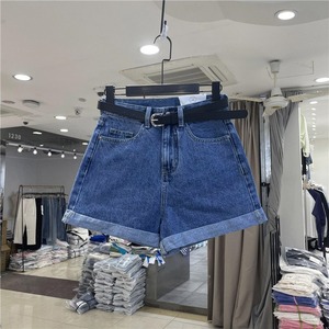 Shorts de Mezclilla de Cintura Alta para <span class=keywords><strong>Mujer</strong></span>, de Verano, Transpirables, Ecológicos, Talla Grande, Holgados, con Borde Rizado, Pierna Ancha, Corte en A, de Alta Calidad - Product Image 2