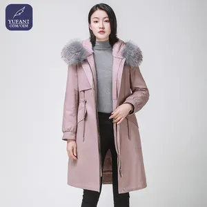 Yufan Custom Winter Fox Bontkraag Capuchon Parka Jas Morandi Lage Verzadiging Dons Parka Jas Voor Dames