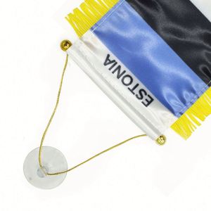 ธงสามเหลี่ยมซาตินแบบกำหนดเองของเอสโตเนียสำหรับรถยนต์ พิมพ์ดิจิทัลขนาดเล็ก พร้อมพู่สีเหลือง ทำจากโพลีเอสเตอร์พลาสติก สำหรับใช้กับยานยนต์ - Product Image 4