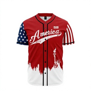 Camiseta de Béisbol INDEX America para Hombre, Manga Corta, Sublimada, Absorbente de Humedad, Poliéster, Diseño de Bandera Roja, Blanca y Azul para Adultos - Product Image 1