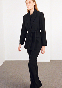 Blazer da Donna Elegante Casual Nero <span class=keywords><strong>con</strong></span> <span class=keywords><strong>Cintura</strong></span>, Doppio Petto, Collo a Revers, Lunghezza Regolare, <span class=keywords><strong>in</strong></span> Maglia, per Ufficio - Product Image 4