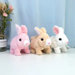 Plush Electric White Rabbit Simulation Pet Can Walk Bark Move Its Mouth And Shake Ears Long Haired Rabbit Pet Toy