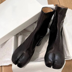 Botines de tacón alto con punta dividida estilo occidental, talla grande 35-42, tacón grueso, zapatos de mujer a la moda, color tostado. - Product Image 2