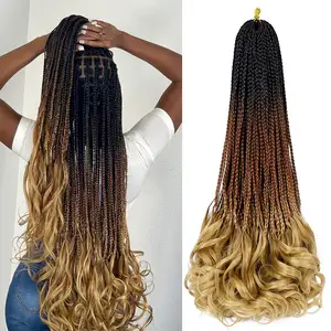 Crochet Box Braids With Curly Ends Synthetic Braiding Hair French Curly Box Braids Hair Extensions