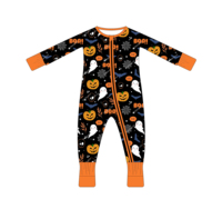 Pyjamas en bambou en gros, combinaison de bébé Halloween avec motif chat noir et toile d'araignée, vêtements de nuit 0/24M