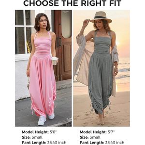 Mono casual personalizado para mujer, de verano, sin mangas, con cuello halter, fruncido, de pierna ancha, largo, elegante, de color liso. - Product Image 6