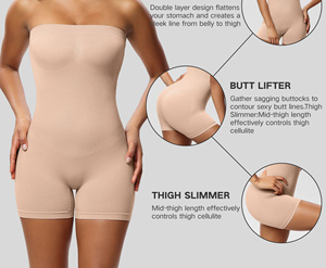 女性用薄手ボディスーツワンピースおなかコントロールバットリフターストラップレスシームレスな中太ももジャンプスーツトップス - Product Image 2