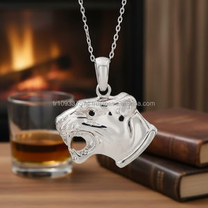 14K <b>Solid</b> White <b>Gold</b> Puma Lion <b>Pendant</b> Necklace - Product Image 3
