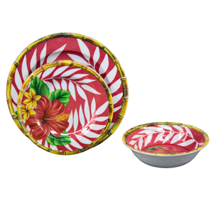 Juego de Vajilla de Melamina con Diseño de Hojas de <span class=keywords><strong>Palma</strong></span> Tropicales, Plato y Tazón Rojos y Verdes de Verano, Venta al por Mayor Directa de Fábrica - Product Image 3