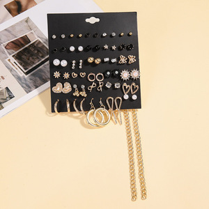 Heart-Shaped <b>Pearl</b> Earring <b>Set</b> 30 Pairs Zinc Alloy Geometric Irregular Women's Fashion <b>Jewelry</b> Anniversary Gift - Product Image 2