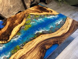 Style unique, article naturel, grande planche de bureau, 100% bois de noyer, résine époxy, bureau thème océan, table à manger en bois - Product Image 3