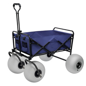 Chariot pliable avec quatre roues de 12 pouces à ballon, construction en fer et polyester durable, portable pour le camping, l'extérieur et la plage - Product Image 2