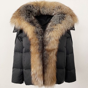 Veste d'hiver pour femme en <span class=keywords><strong>duvet</strong></span> avec col en fourrure de renard véritable, nouvelle veste courte tendance épaisse et chaude pour femme - Product Image 2