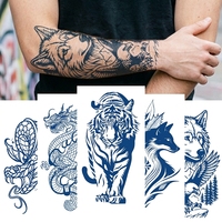 Autocollants de tatouage semi-permanents à base de plantes pour le corps, grands motifs géométriques bleus, temporaires, personnalisables avec logo, imperméables
