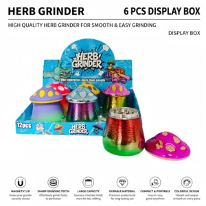 Wholesale 4-Layer Colorful Mushroom Design Zinc Alloy <b>Herb</b> <b>Grinder</b> Manual Tobacco Crusher for Smoking Accessory in Box Packaging - Product Image 1