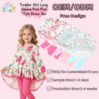 Ensemble 2 pièces personnalisé à motif floral avec haut à volants et bord pompon, pantalon personnalisable pour filles, vêtements pour enfants pour activités de plein air