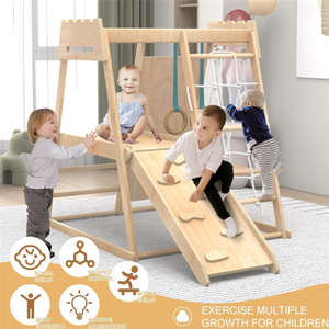 Montessori Klettergerüst aus Holz für Drinnen, Indoor-Spielplatz, Kletterspielzeug-Set für Kinder mit Holzleiter - Product Image 4