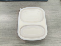 Conteneur en aluminium à deux compartiments noir et or avec couvercle en plastique scellé pour plats chauds à emporter