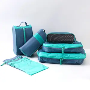 7套旅行箱包装立方体旅行箱包装组织者压缩储物鞋袋服装内衣袋套装
