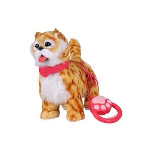 Jouet électronique en peluche chat tigré orange à tirer sur le fil, chaton chantant avec langue sortie et queue qui bouge, avec poignée en forme de patte rose pour <span class=keywords><strong>jeu</strong></span> d'imitation d'animaux pour enfants - Product Image 1