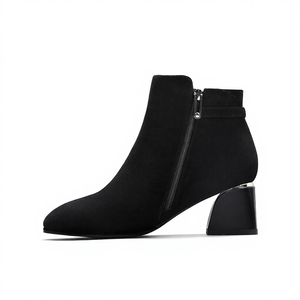 حذاء حريمي أسود بكعب عالٍ سميك بنمط غربي عصري بسحاب للخريف والشتاء للعمل - Product Image 2