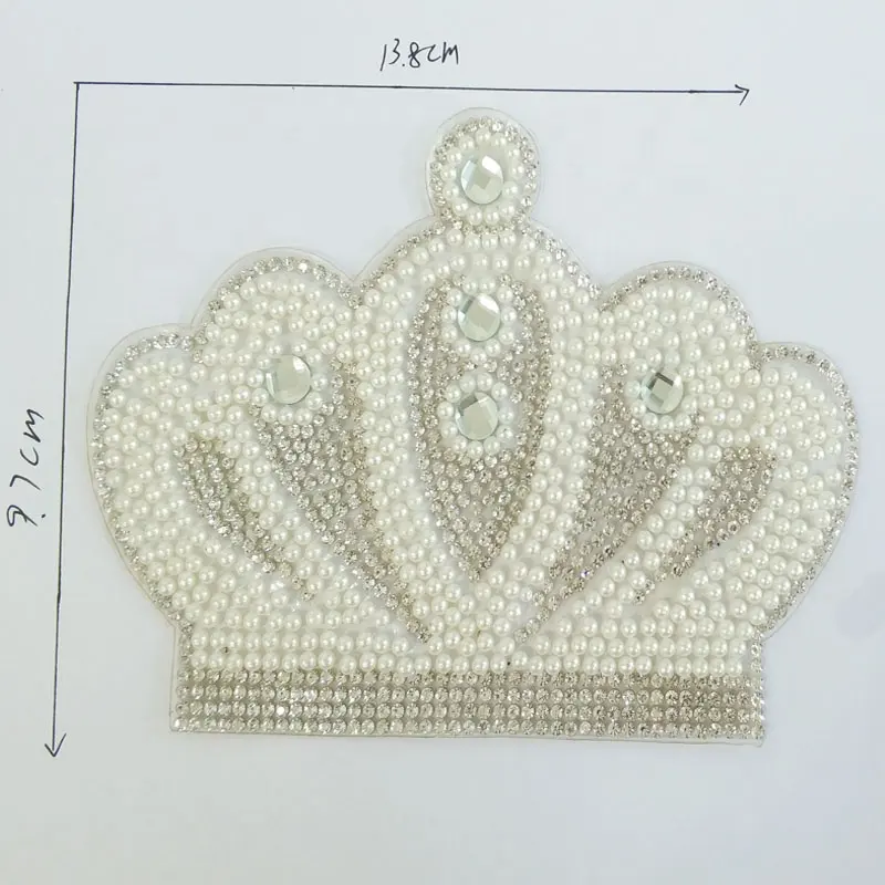 Pearl Beads Hot Fix Applique Eisen auf Strass Crown Crystal Pattern Aufkleber Patches für Kleidungs stück Schuhe Taschen Hüte