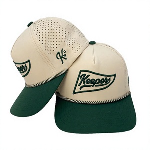 Casquette de golf imperméable à 5 panneaux, logo brodé 3D, bicolore beige-vert, respirante, avec trous découpés au laser, pour le sport - Product Image 4