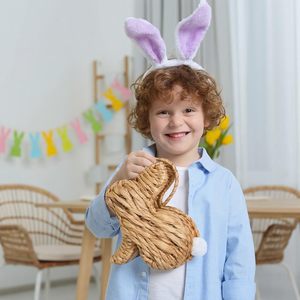 YULIN JIAFU Handmade Bunny Rattan Woven Basket Cute <strong>Small</strong> Rabbit Picnic <strong>Hamper</strong> for Egg Hunt Candy Gifts Flower - Product Image 5