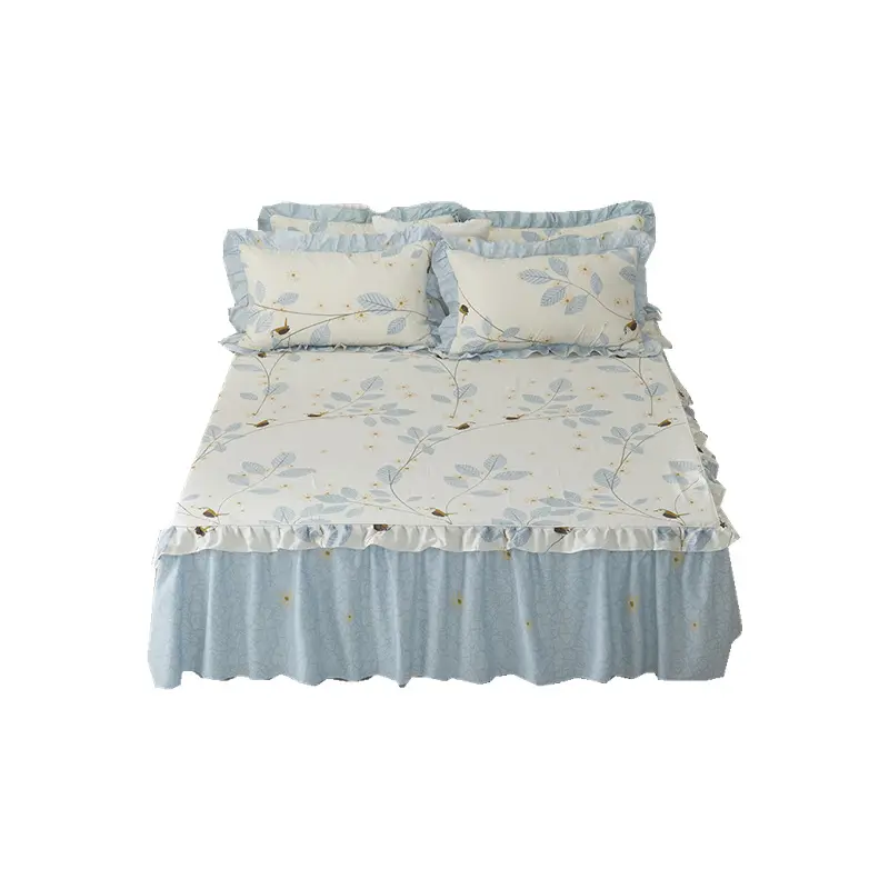 Modern Simple Style Comfortable Pure Cotton Drap De Lit Pas Cher Bed Sheet Cover Skirt
