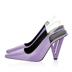 Sandales à talons hauts triangulaires évidés pour femmes, avec lanières et talon compensé brillant en cuir verni - Product Image 5