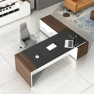 Muebles de oficina de madera en forma de L, mesa de jefe de ordenador, cajones, gerentes, Mesa Ejecutiva