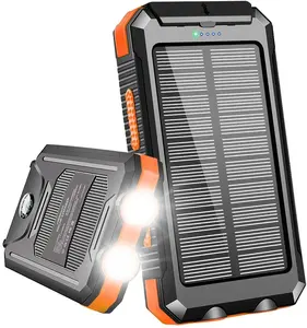 Carregador portátil de segurança à prova d'água 20000 Mah painel solar duplo USB forte luz LED banco de potência